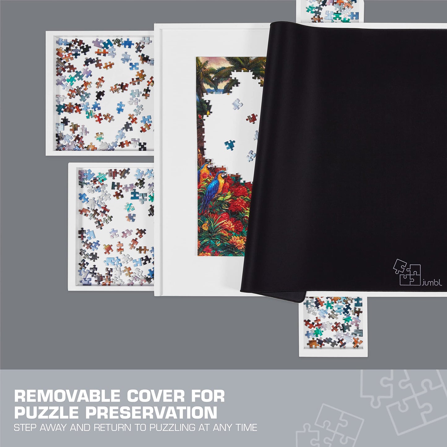 Jumbl 1000-Piece Puzzle Table W/Cover | 23” X 31” Jigsaw Puzzle Board W/Legs 6 Removable Storage & Sorting Drawers | Smooth Plateau Fiberboard Work Surface & Reinforced Hardwood | For Games & Puzzles