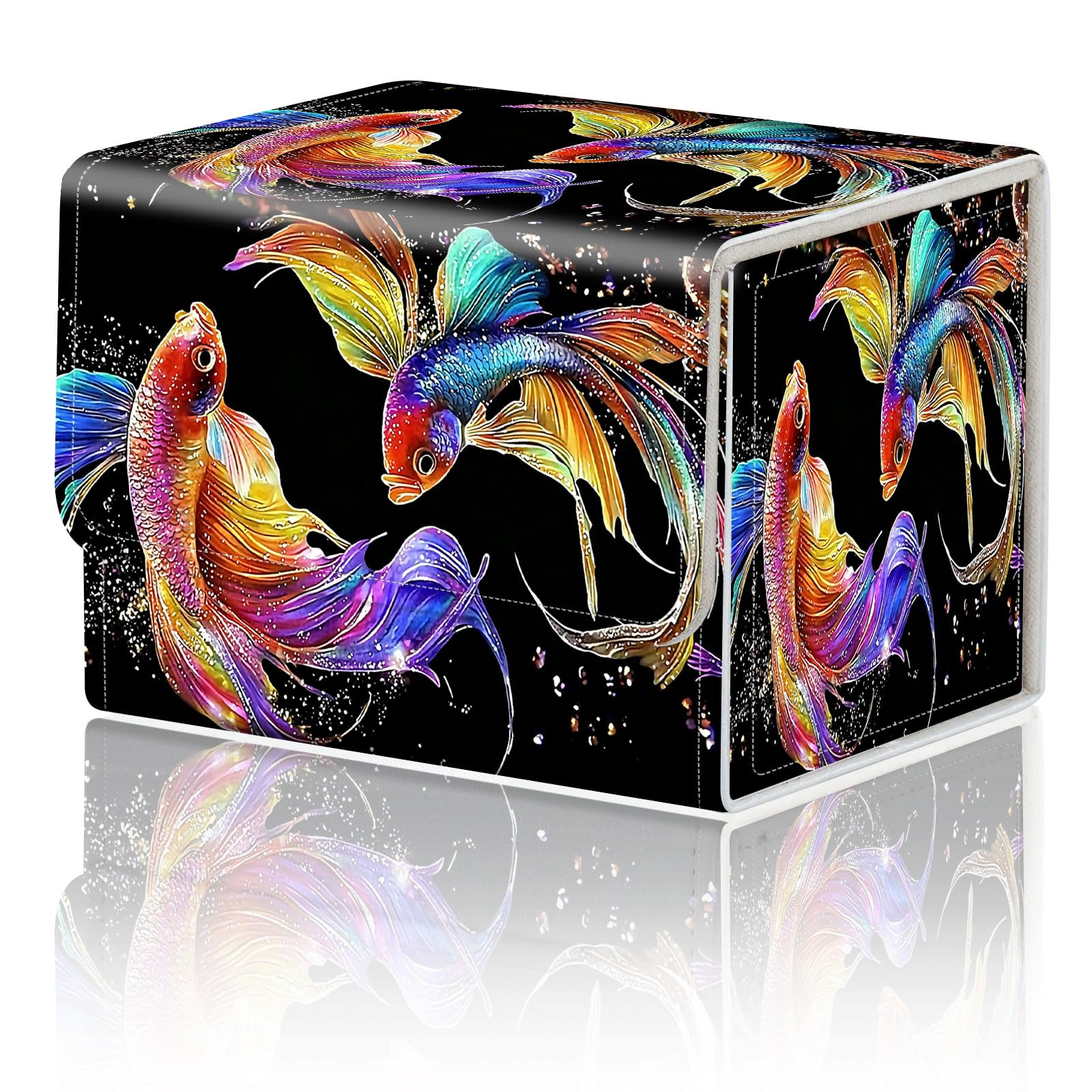 DEGDFSGR Commander Card Game Storage Box for TCG MTG Deck Box Organizer Trading Card Case Magnetic Closure Creative Pattern Up to 200 Cards  Colorful Beautiful Betta Fish