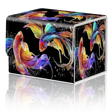 DEGDFSGR Commander Card Game Storage Box for TCG MTG Deck Box Organizer Trading Card Case Magnetic Closure Creative Pattern Up to 200 Cards  Colorful Beautiful Betta Fish