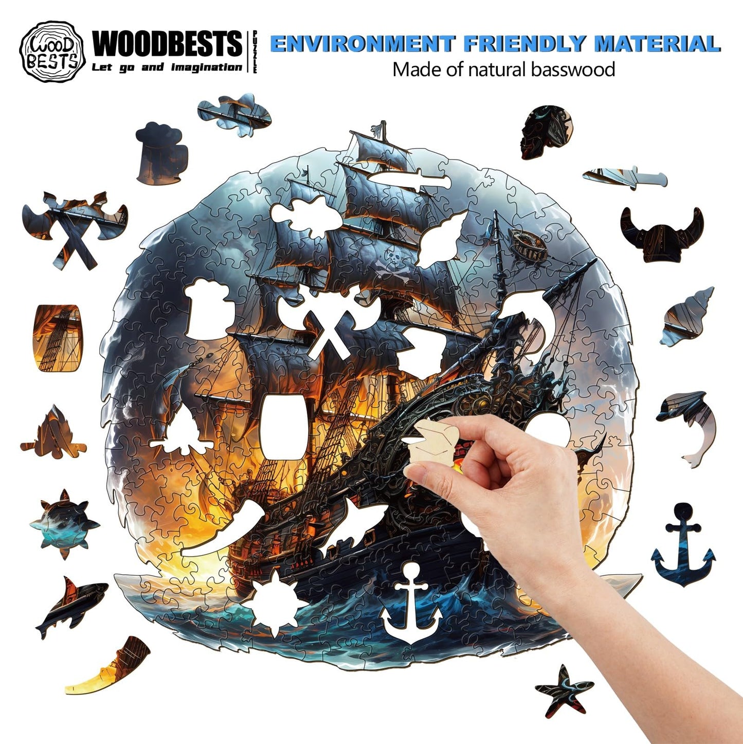 Woodbests Wooden Puzzle For Adults, Sailing Ship Puzzle (L, 300Pcs, 13.8''X13.6'') Beautiful Wooden Box, Wooden Jigsaw Puzzles U