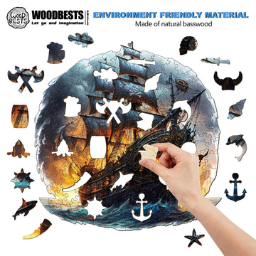 Woodbests Wooden Puzzle For Adults, Sailing Ship Puzzle (L, 300Pcs, 13.8''X13.6'') Beautiful Wooden Box, Wooden Jigsaw Puzzles U