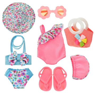Kajaia 8 Pcs Doll Swimsuit 18 Inch Doll Clothes And Accessories Doll Dress Flip Flops Hat Outfit Swimsuit Accessories For 18 Inc