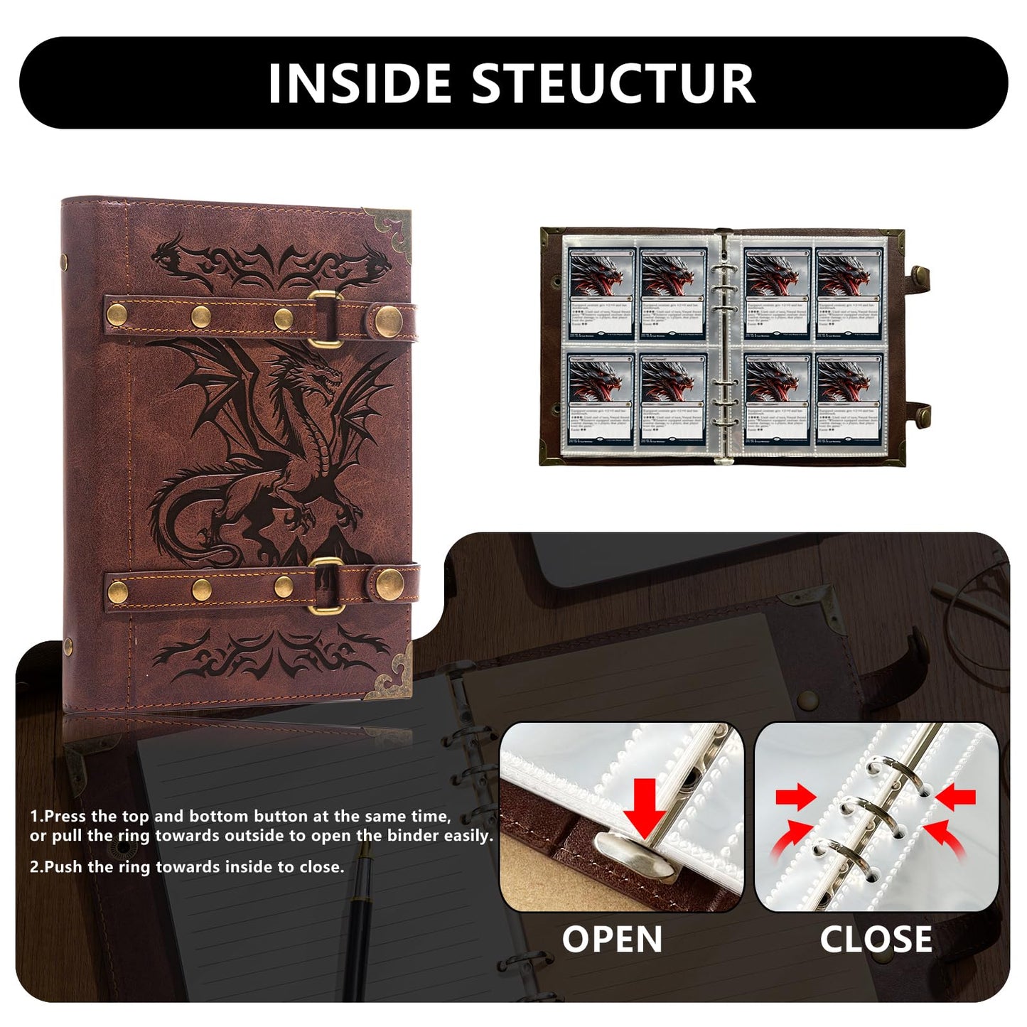 DDFE 4 Pocket Card Binder enhanced Trading Card Binder 240 Double Sided Pocket Portable Card Collection Binder Collector Card Album Card Folder For MTG TCG Sports Cards Game Cards(x2-Dragon-Red)