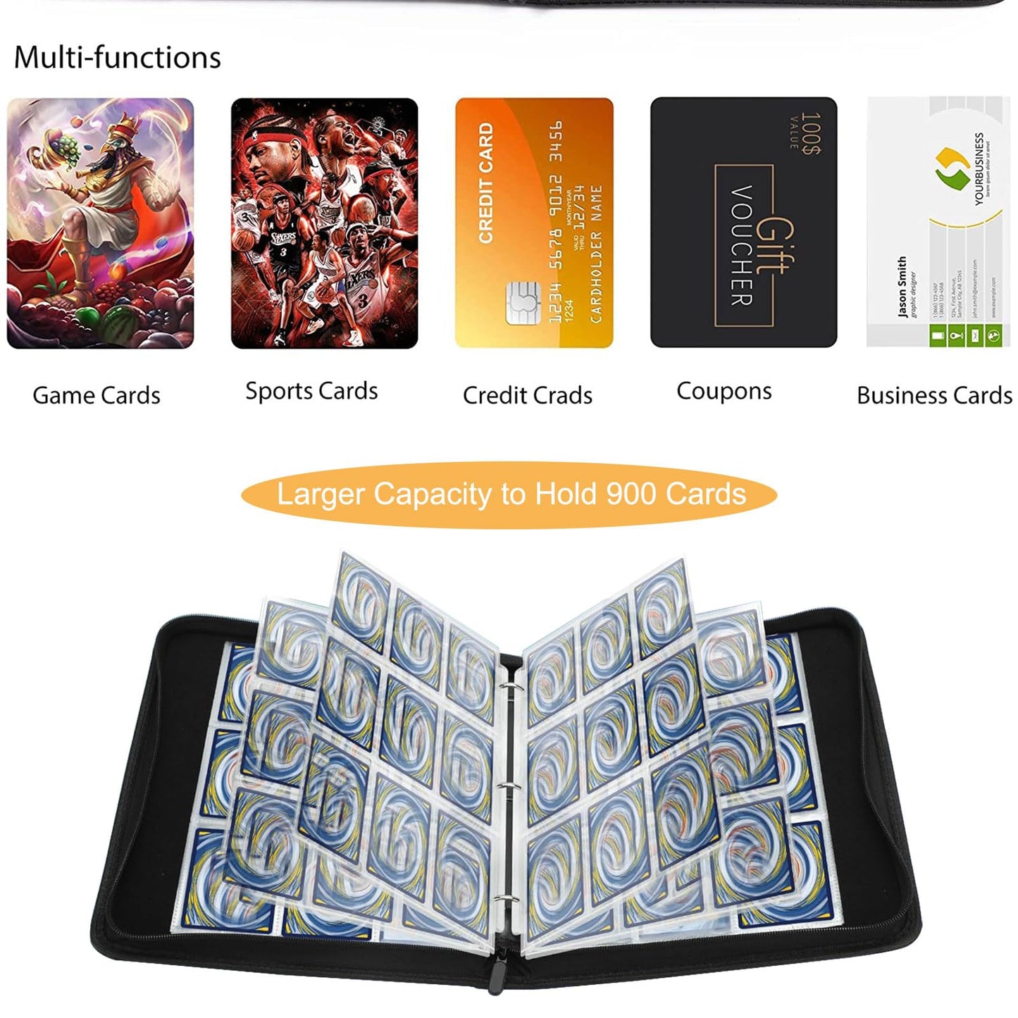 Fweel Trading Card Binder Deluxe enhanced 9-Pocket Album with 900 Pockets  Ideal Card Storage for Boys and Girls  Collection Binder Book Case  Card Enthusiasts(Black)