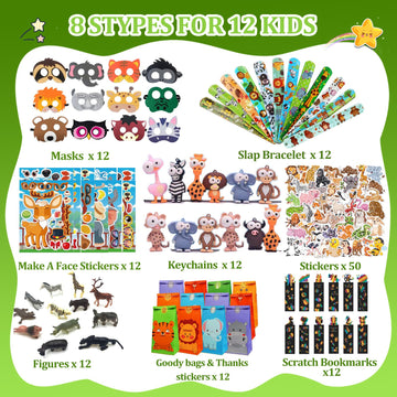 158 pcs Safari Party Favors for 12 kids ,Jungle Safari Birthday Party Supplies, Wild Animal Goodie Bags ,Safari Birthday Decorat