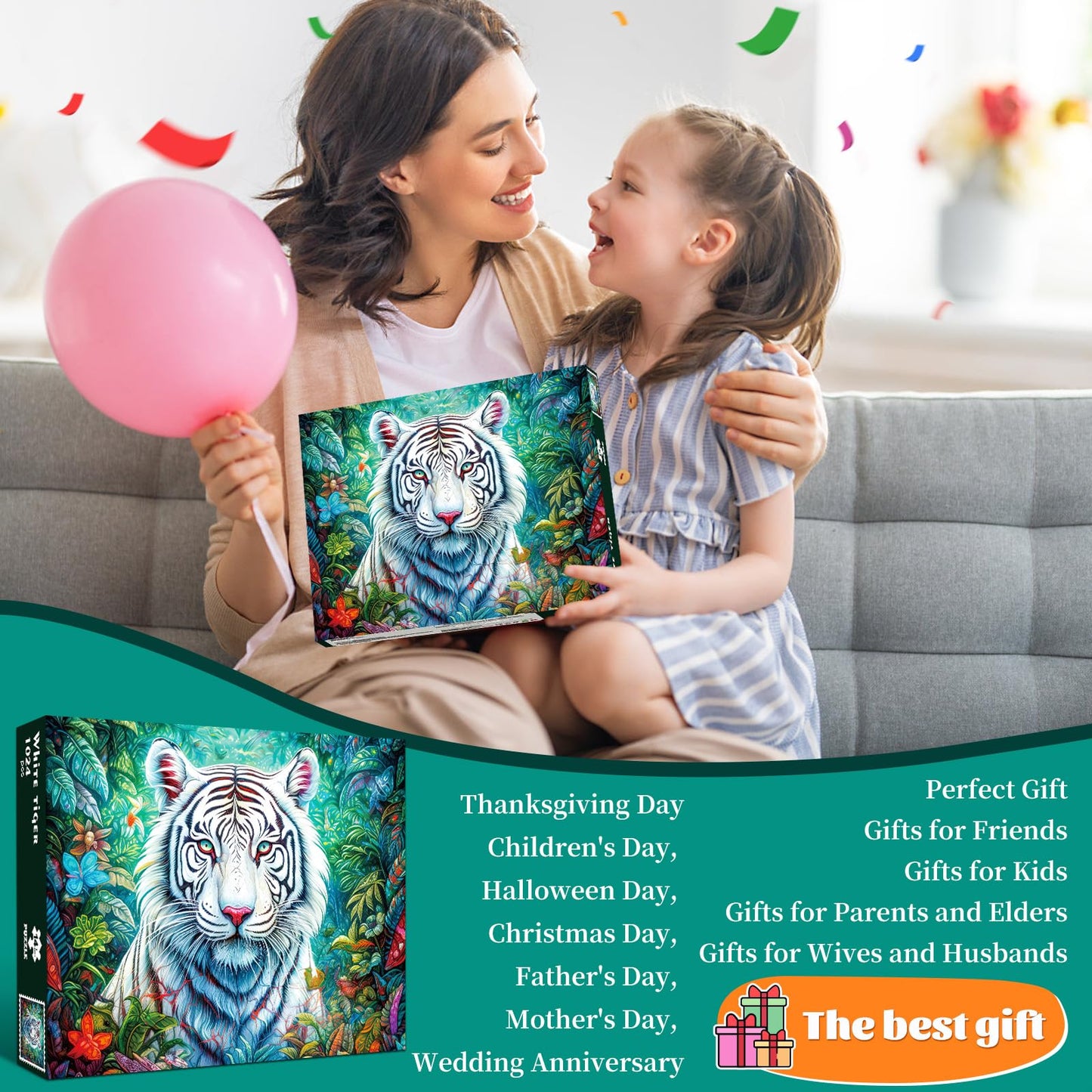 Tangmosaic Puzzle For Adults 1024 Pieces, Challenging Night Game With Tiger And Flowers, Impossible Jigsaw Interlock Perfectly N