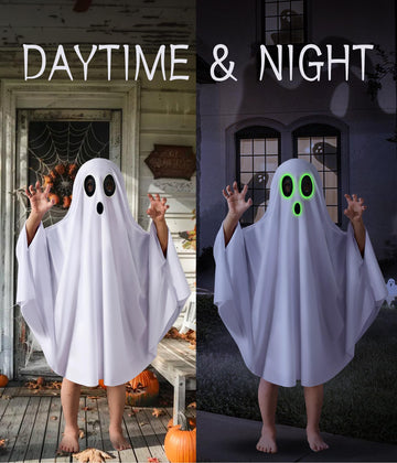 THDZS Unisex Boys and Girls Ghost Costume,Halloween Fancy Dress,White Boo Ghost Cloak Cape Cosplay Costume Halloween Costume