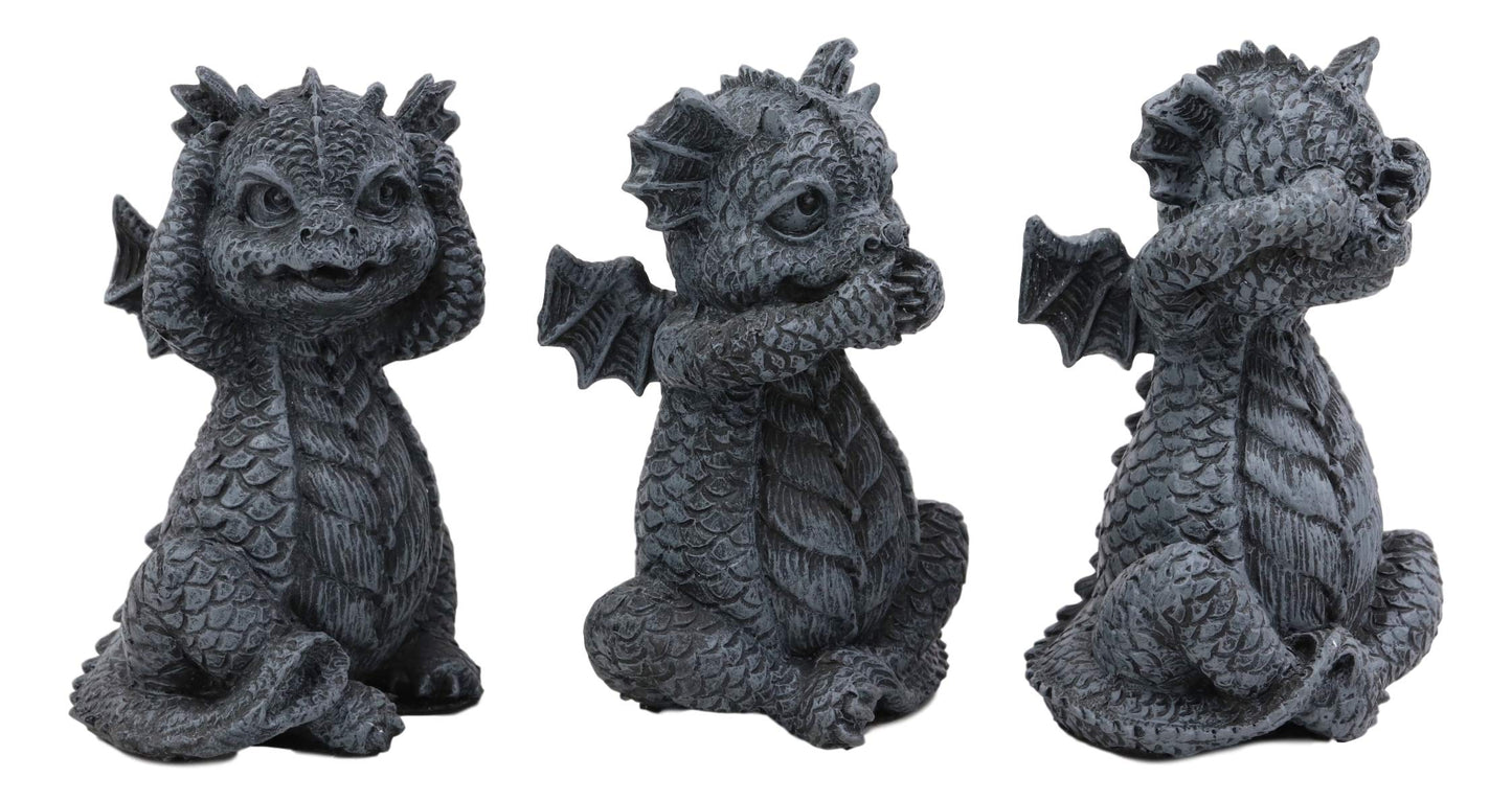 Ebros Whimsical Three Wise Dragon Hatchlings See Hear Speak No Evil Baby Dragons Collectible Figurine Miniature Set 3.5' Tall Each Dungeons And Dragons Medieval Renaissance Decor