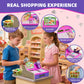 HYES Kids Cash Register Toys, Rechargeable Wooden Toddler Pretend Play Supermarket & Fast Food Restaurant, Cashier Toy with Play