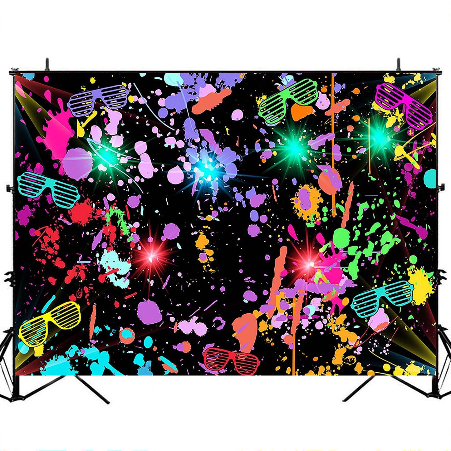 Avezano Neon Glow Abstract Graffiti Backdrop Paint Splatter Glow Party 80S 90S Themed Birthday Background Colorful Glow In The D