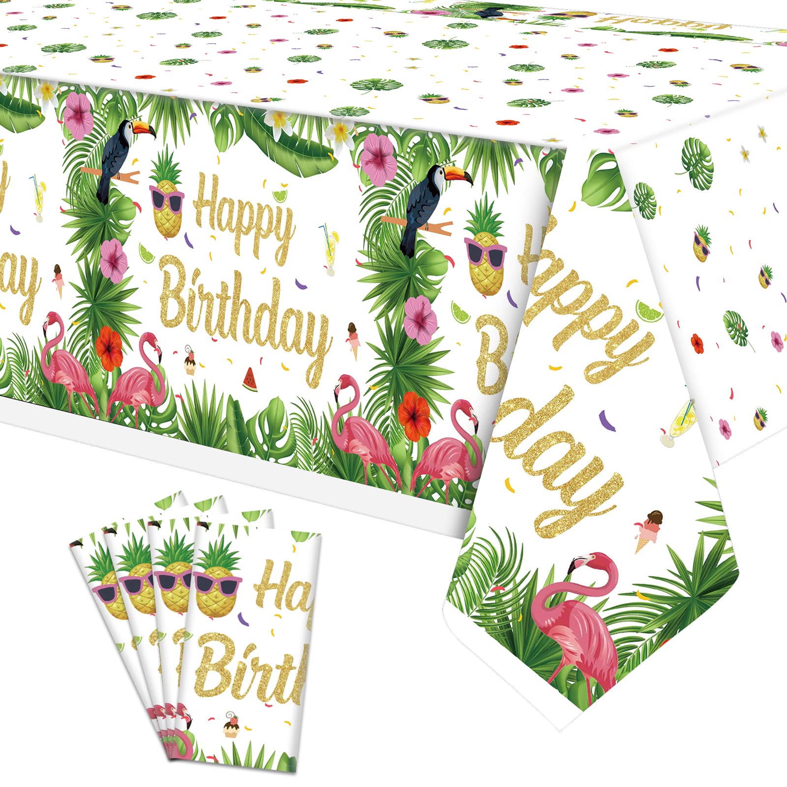 Dvaorc 4 Pack Hawaiian Luau Tablecloths Hawaii Disposable Plastic Table Covers Tropical Table Cloth Summer Beach Birthday Party