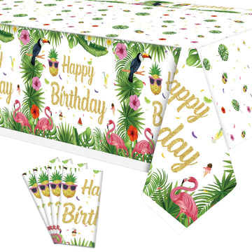 Dvaorc 4 Pack Hawaiian Luau Tablecloths Hawaii Disposable Plastic Table Covers Tropical Table Cloth Summer Beach Birthday Party
