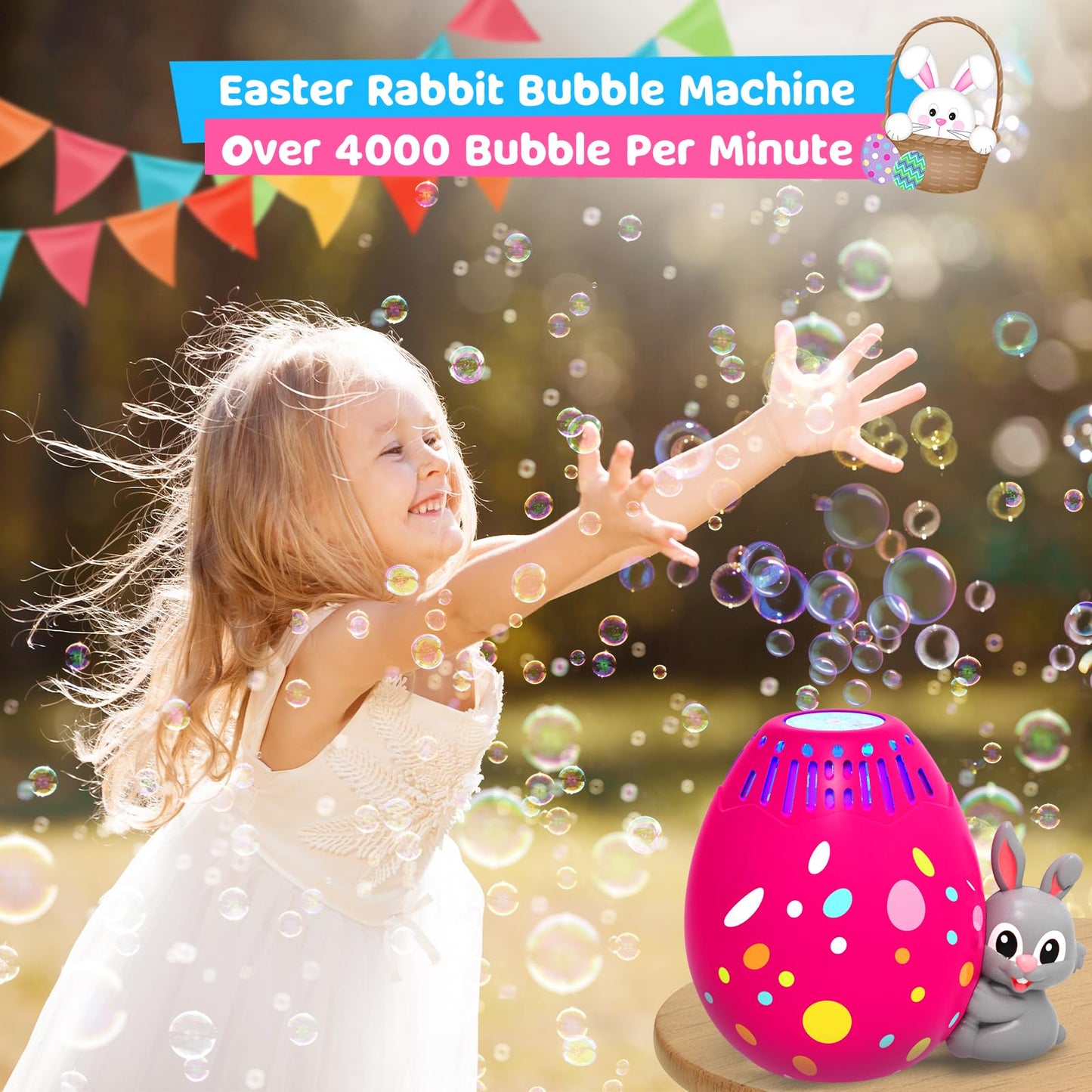 Bubble Machine For Toddlers,Rabbit Bubble Machine For Kids,Automatic Bunny Egg Bubble Blower,Outdoor Toys Easter Baskets Stuffer