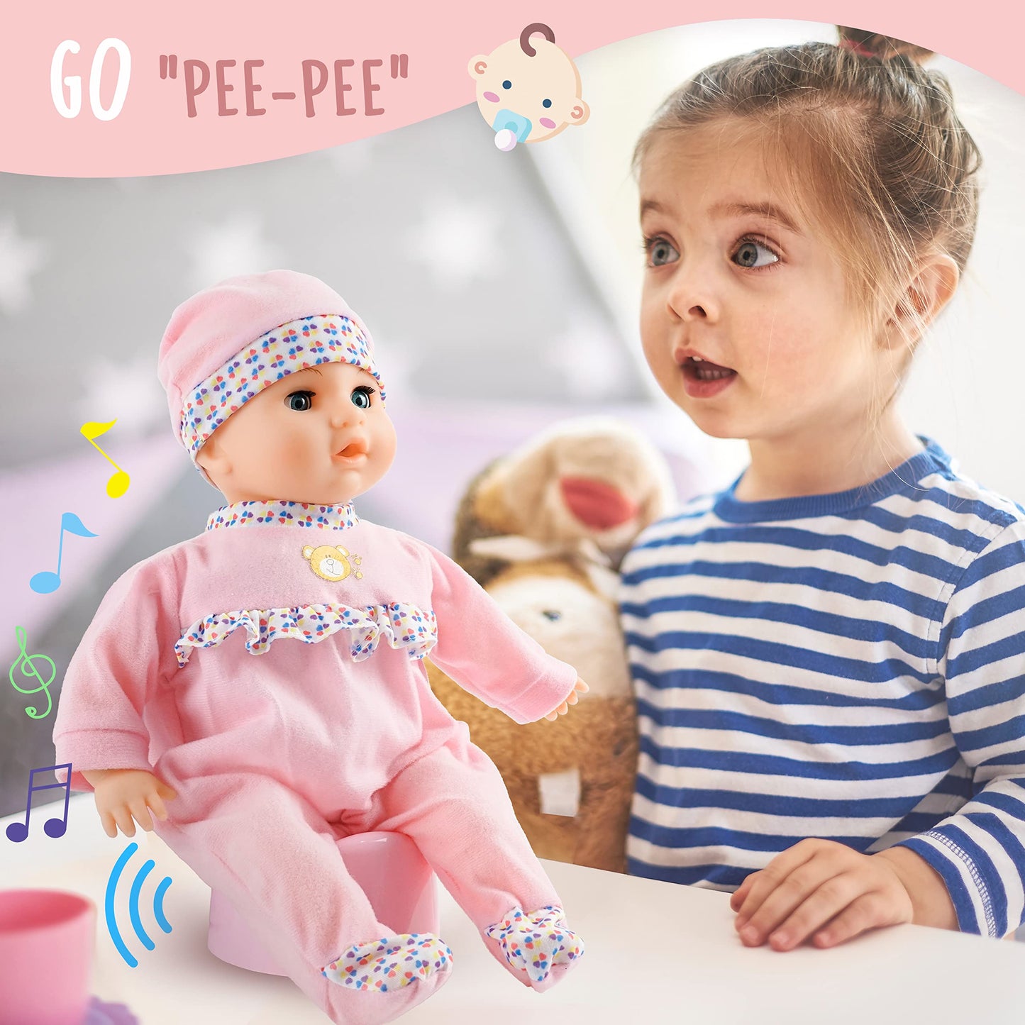 Toy Choi's 16 Inch Interactive Baby Doll - Pink Talking Feeding Doll with Accessories for Toddlers 2+ Years, Model 8099