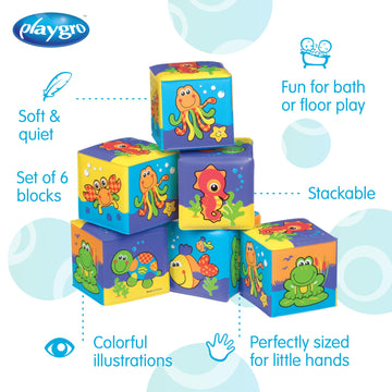 Playgro Soft Stacking Blocks - Sensory Stacking Fun For Babies - Set Of 6 Soft Sensory Blocks For 6+ Months - Promotes Cognitive Development & Bath Time Joy - Ideal Building Blocks For Toddlers