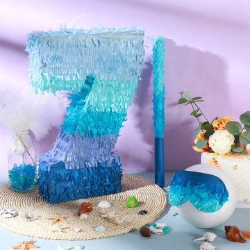 Number 1 2 3 4 5 6 7 8 9 Piñata With Stick Blindfold Confetti, Gradient Blue Piñata For Kids Birthday Party Large Blue Piñata For Boys Girls Birthday Anniversary Decoration Supplies(Number 7)