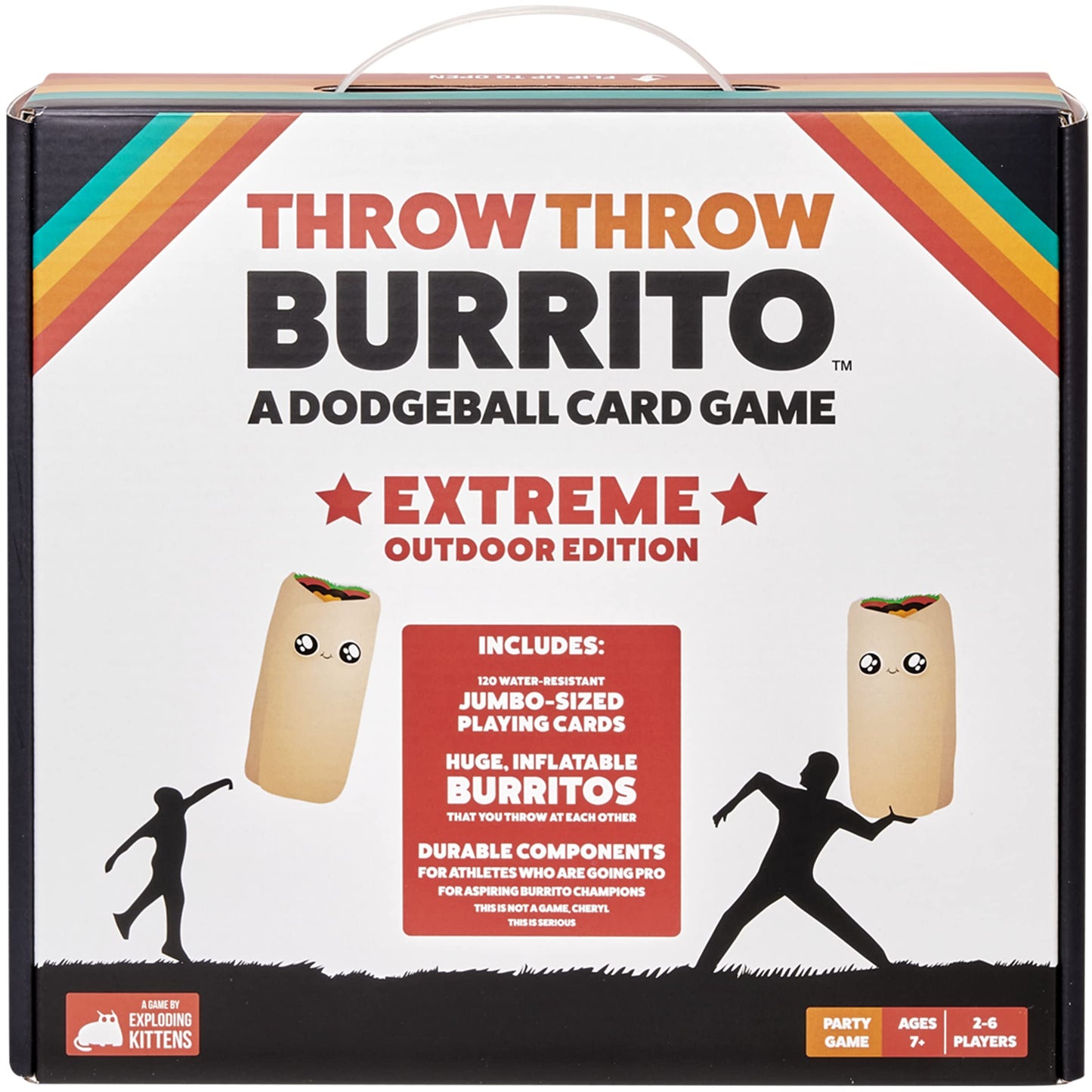 Exploding Kittens Presents Throw Throw Burrito Extreme Outdoor Edition - An Outdoor Dodgeball Card Game - Family Party Card Games for mature-themeds  Teens & Kids 7+ - 120 Cards & 2 Huge Inflatable Burritos