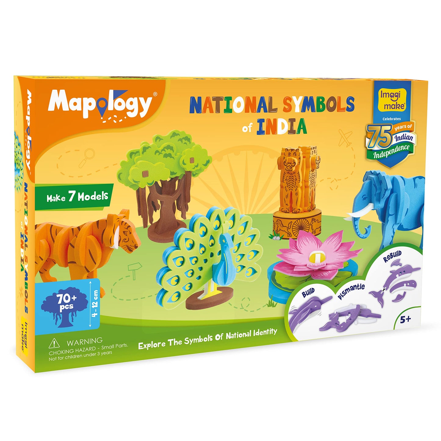 Imagimake Mapology National Symbols Of India - Construction Set - Make 7 Models - Educational Toys For 5 Years+, 70 Pieces,Multi