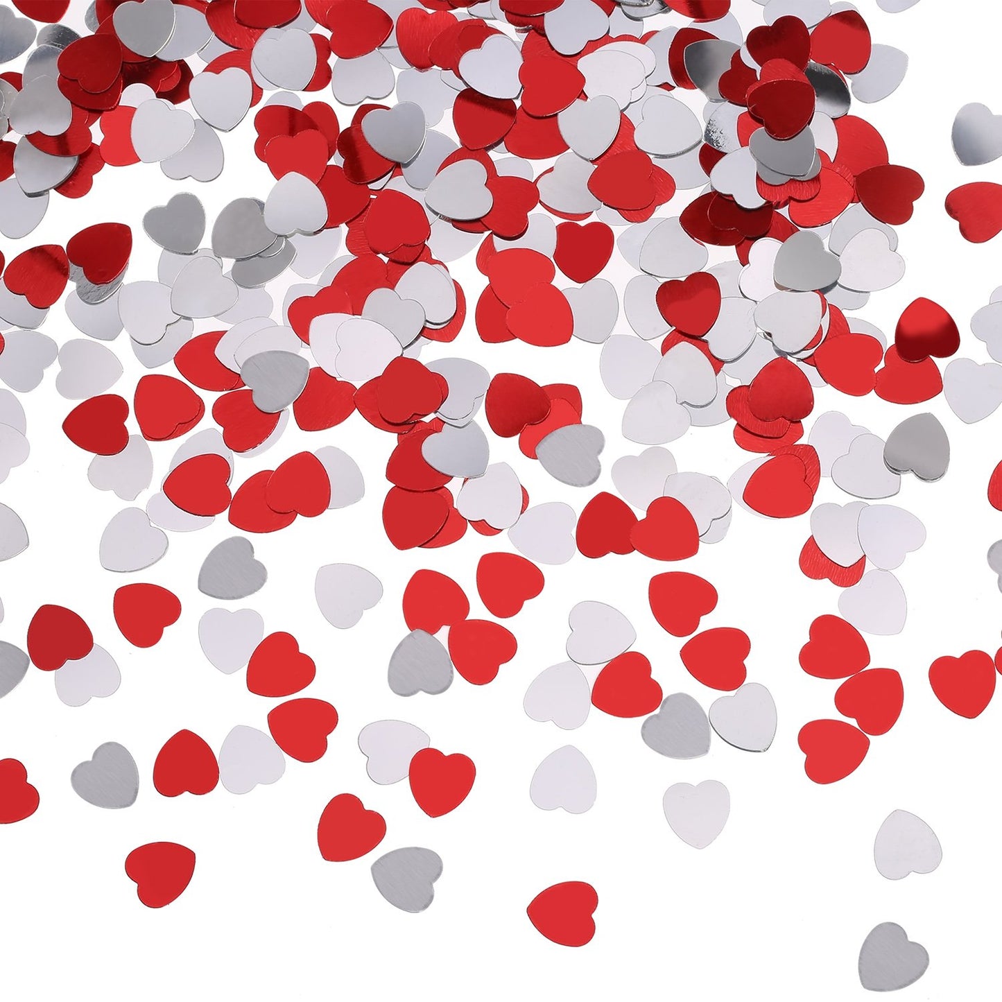 BBTO Red and Silver Heart Confetti Metallic for Valentine, Wedding Party Table Decoration, 1 Ounce