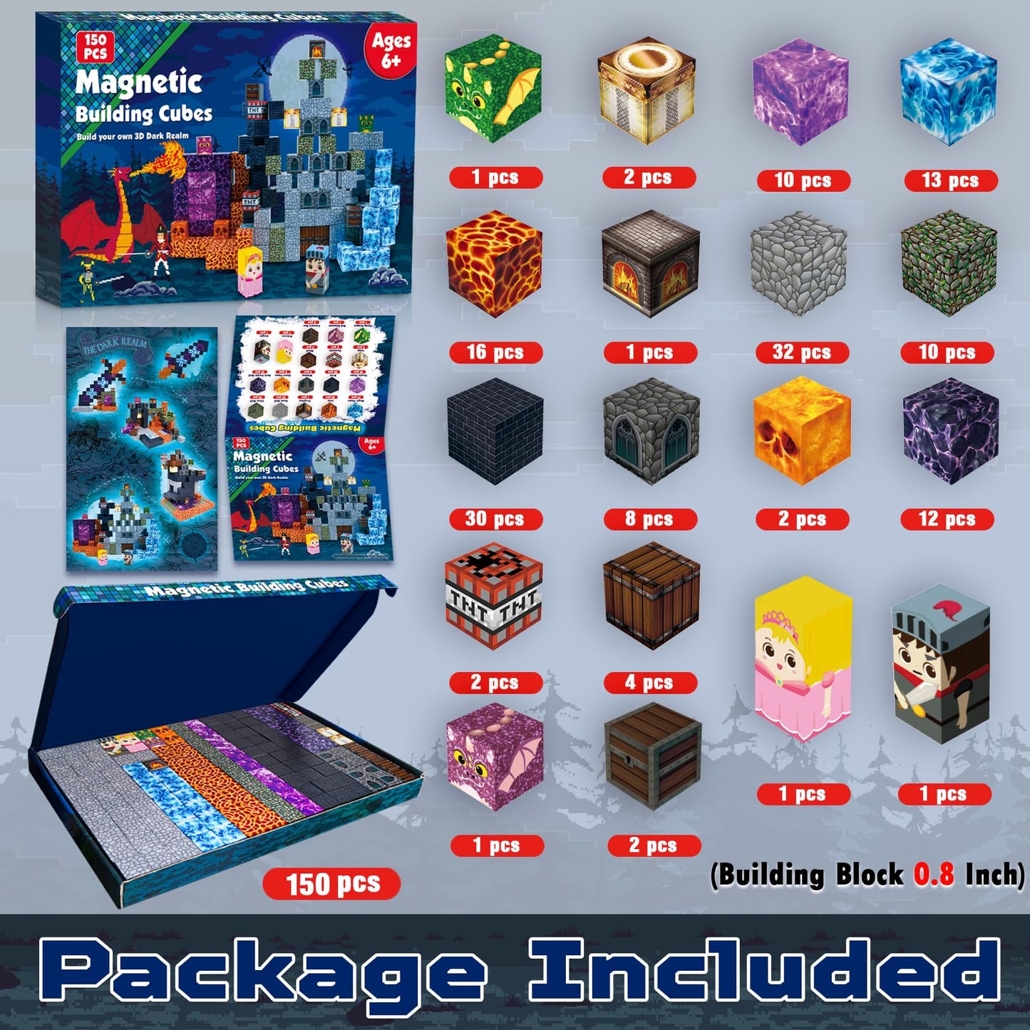 GraceDuck Magnetic Blocks - 150 PCS STEM Construction Toys - Dark Castle, ABS Plastic, Model T040, for Toddlers 6-10 Years