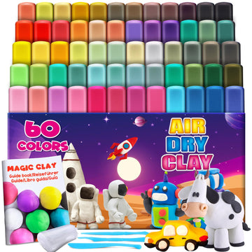 Essenson Magic Clay - Air Dry Clay 60 Colors, Modeling Clay For Kids With Tools, Toys Gifts For Age 3 4 5 6 7 8+ Years Old Boys Girls Kids