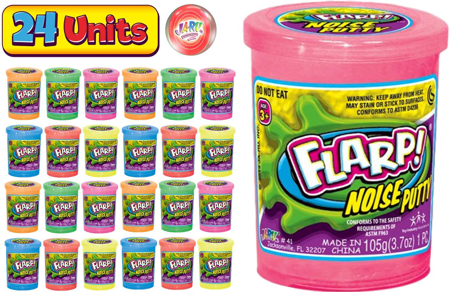 Ja-Ru Scented Flarp Noise Putty For Kids (24 Units Assorted) Fart Noise Maker. Hand Therapy Putty. Stress Relief Toy. Slime Party Favors & Goody Bag Stuffers. 10041-24P