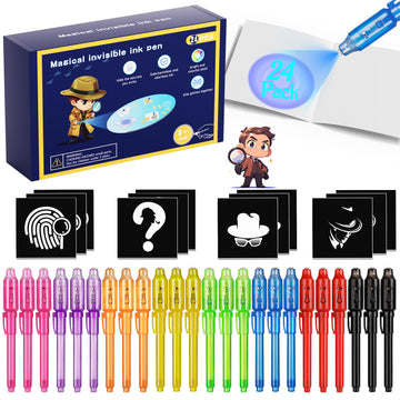 Inkipen Invisible Ink Pen 24Pcs+ Notebooks, Spy Pens With Uv Light, Magic Marker, Classroom Prize, Birthday Party Favors For Kid