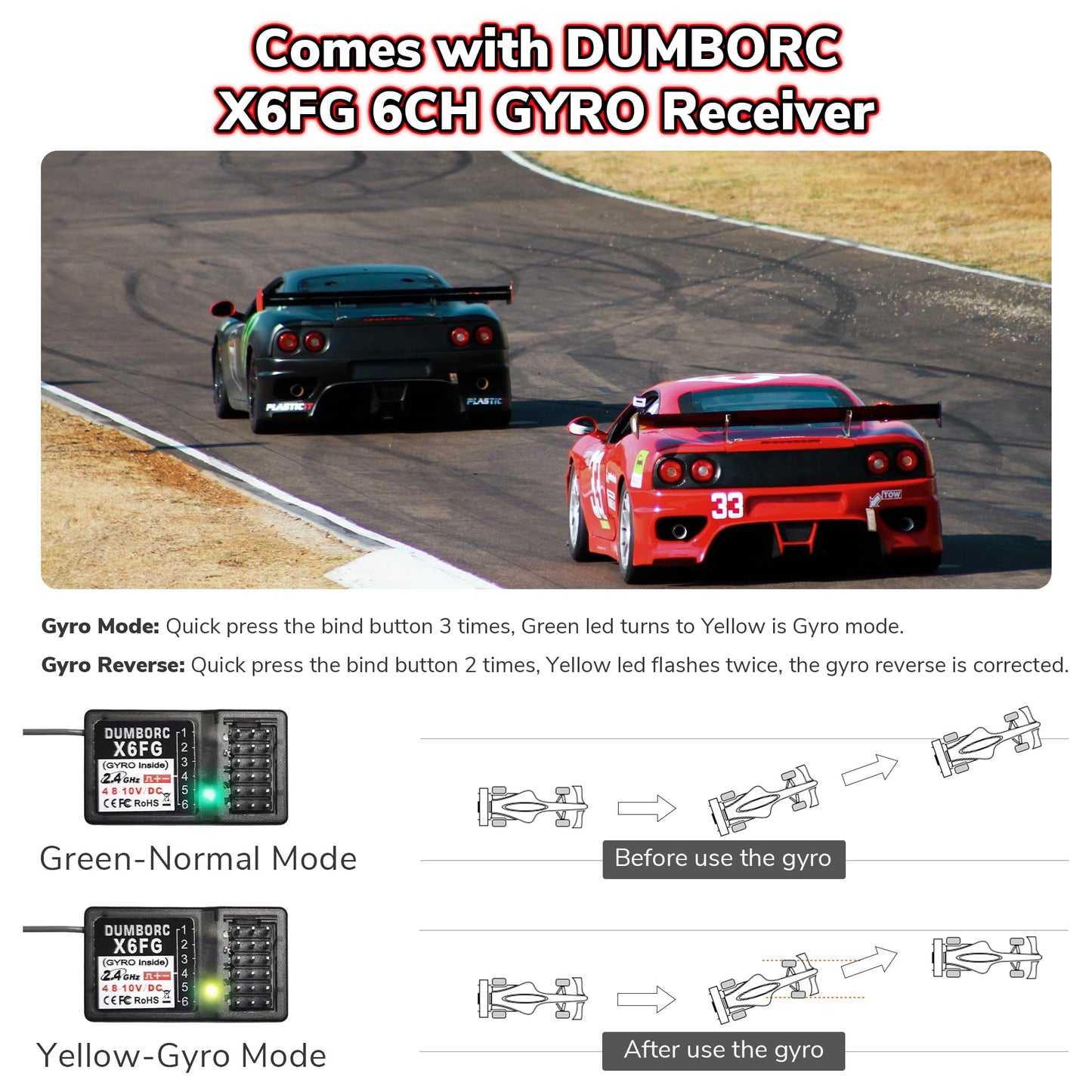 DUMBORC X6PM-350 2.4GHz 6CH Mini RC Radio Transmitter with X6FG Gyro Receiver with Low Voltage Alarm & Fail-Safe Function Mixed
