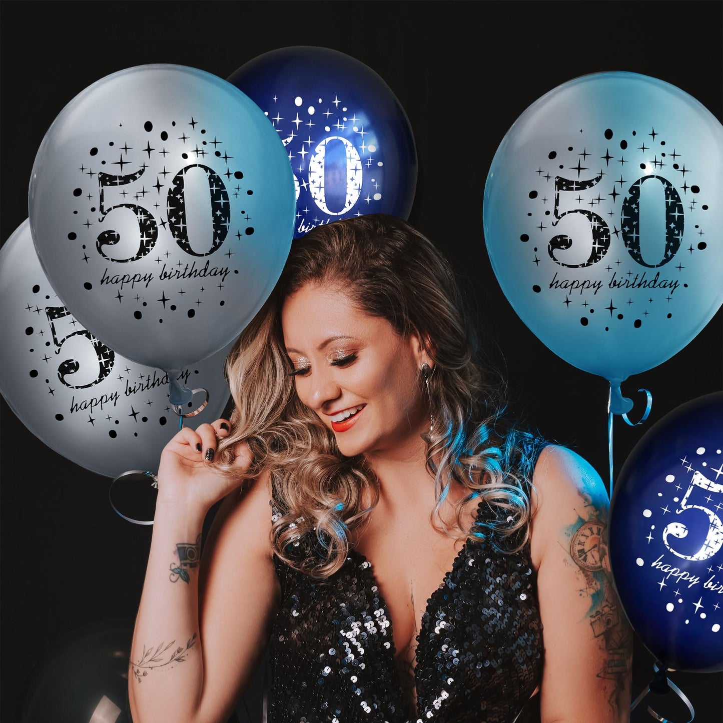 UniBirthLon 18Pcs 50th Birthday Balloons - Navy Blue & Silver Latex Decorations for Men & Women, Happy Birthday Confetti