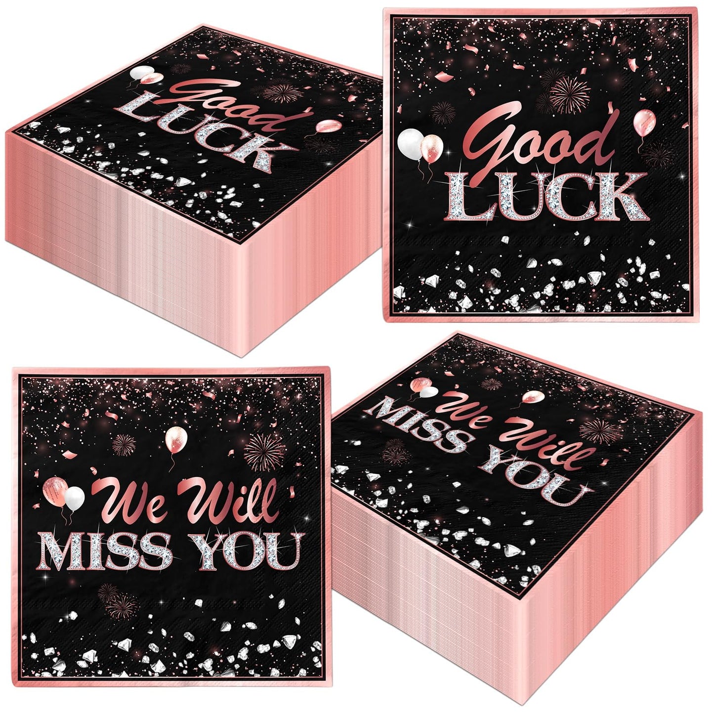 We Will Miss You Decorations 40Pcs We Will Miss You Napkins, Disposable Rose Gold Good Luck Paper Retirement Napkin For Men Wome