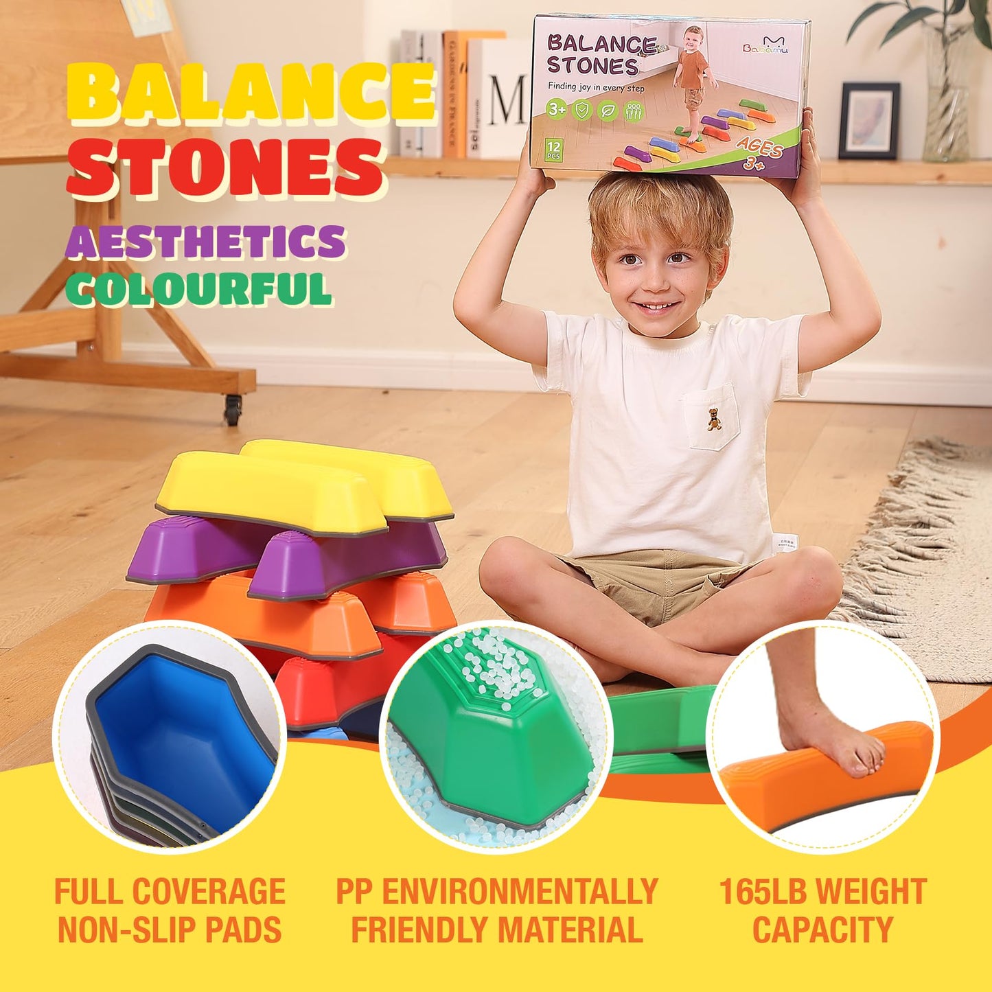 Stepping Stones For Kids Balance Beam Non-Slip Bottom Exercise Coordination And Stability Sensory Toys Toddler Outdoor Toys Kids