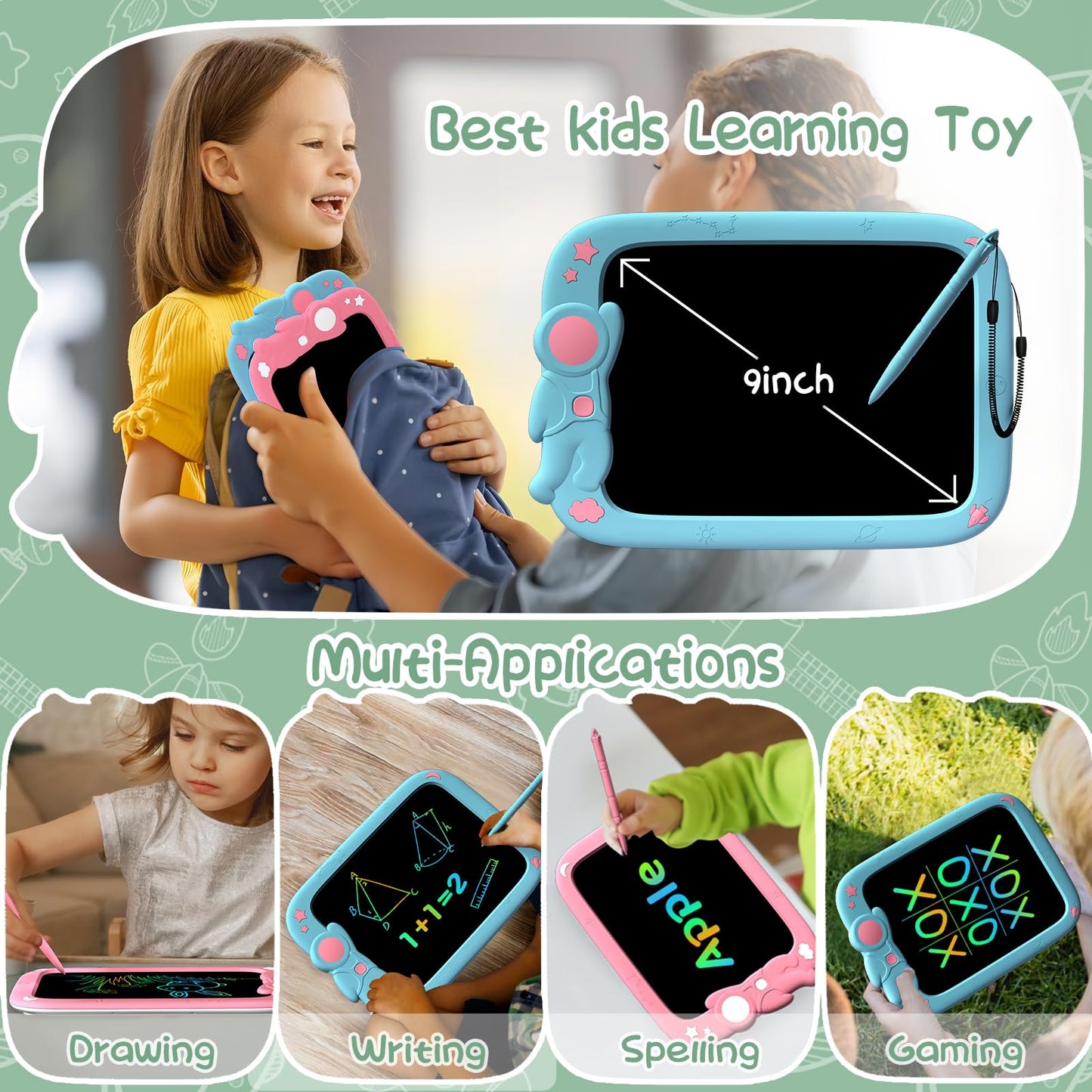 Pyttur Lcd Writing Tablet For Kids 9 Inch Erasable Drawing Tablet Reusable Colorful Drawing Pad For Kids Educational And Learnin