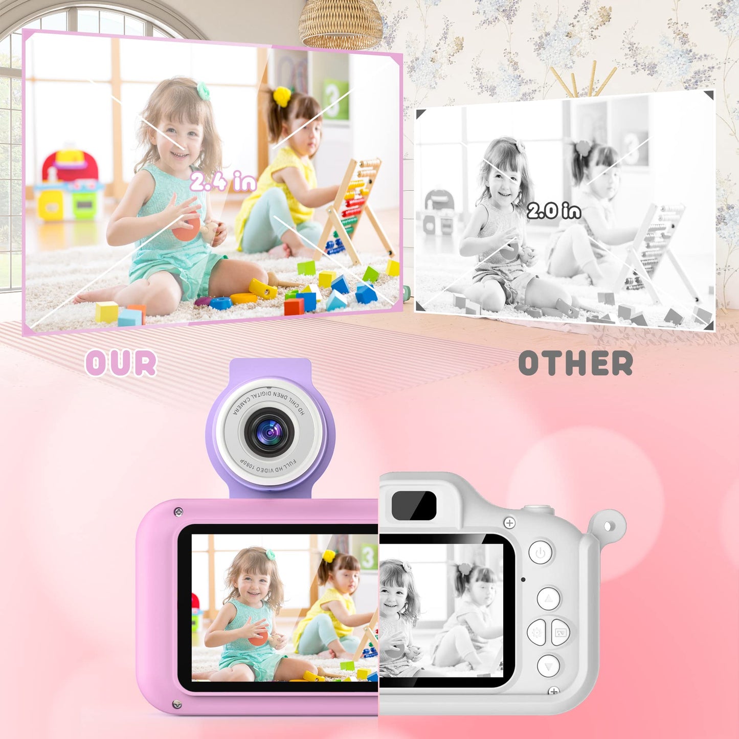 Purulu Kids Camera With 180 Flip-Up Lens For Selfie & Video, Hd Digital Video Cameras For Toddler With 32Gb Sd Card, Ideal For 3