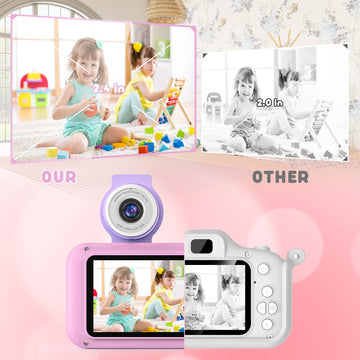 Purulu Kids Camera With 180 Flip-Up Lens For Selfie & Video, Hd Digital Video Cameras For Toddler With 32Gb Sd Card, Ideal For 3
