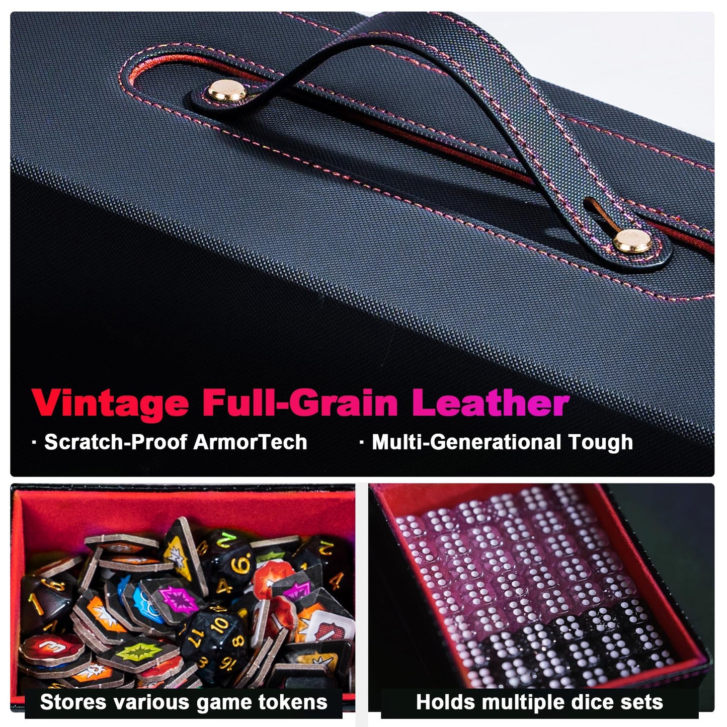 ArtBoutiq Commander Deck Box for MTG  6-Deck Modular Card Case with Dice Tray Holds 600+ Double-sleeved Cards  Removable Trading Cards Storage Box with 35PT Magnetic Card Holders for TCG  Black Red