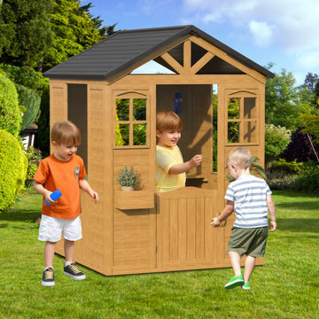 All Spruce Outdoor Kids Playhouse, Toddler Playhouse Wooden Playhouse For Kids Ages 3-10, With Sink, Stove, Flower Pot Holders,