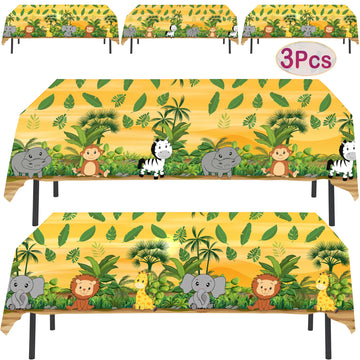 AnapoliZ Jungle Animal Tablecloth | 3 Pcs Pack 54 Wide x 102 Long | Plastic Safari Animal Table Cover | Zoo, Jungle Party Deco