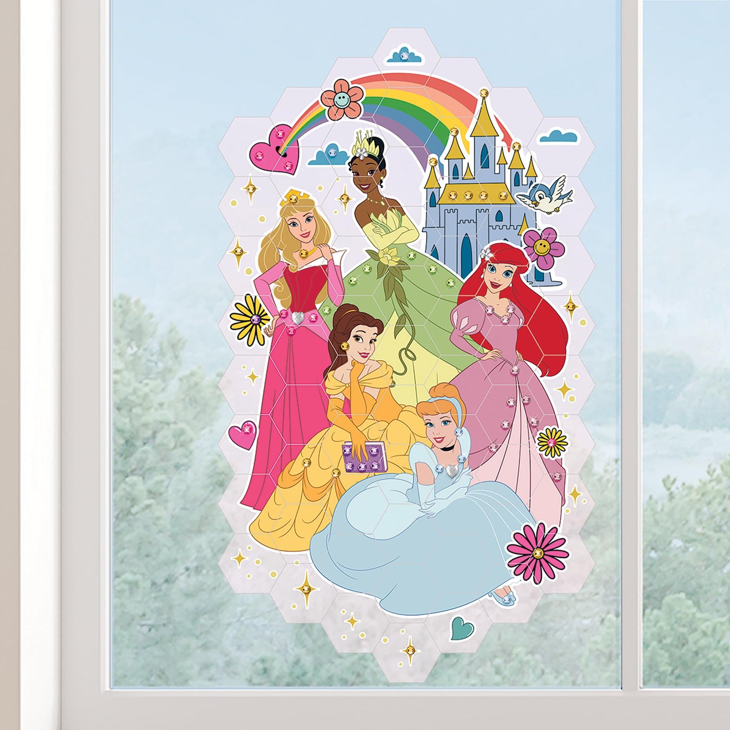 Make It Real Disney: Window Art Mosaic - Disney Princess - 70 pcs, Reusable Puzzle Window Clings, Creates a 9.5 x 16.5 Image, Ki