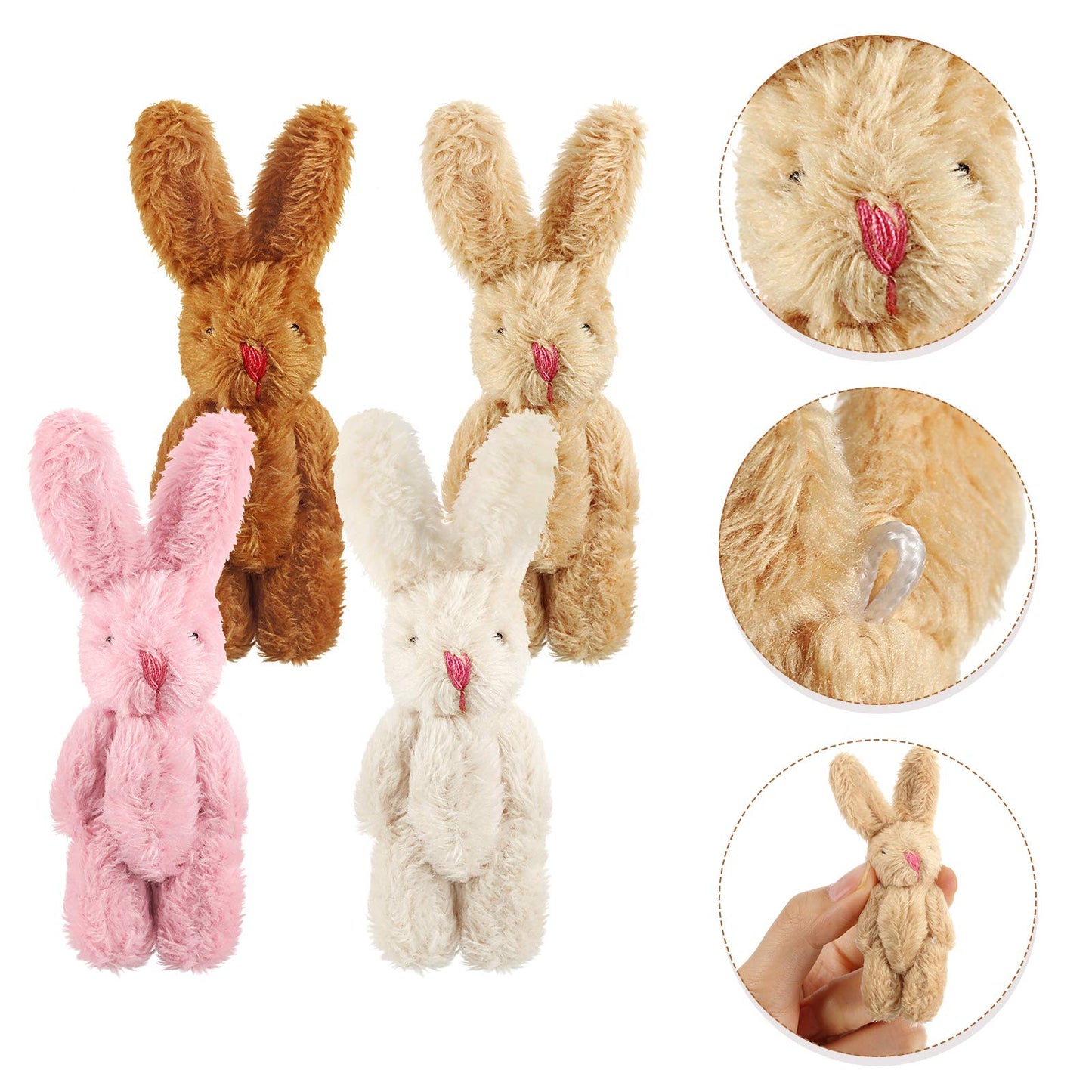 20 Pieces Mini Plush Rabbit Tiny Joint Rabbit 2.4 Inch Small Bunny Doll Soft Bunny Stuffed Animal Toys For Easter Birthday Cake Wedding Decorations Party Favors (Long Plush Style)