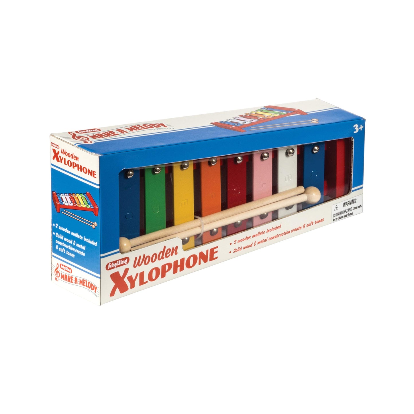 Schylling Wooden Xylophone - Colorful Kids Instrument - Includes Wooden Mallets And Embossed Metal Keys - Ages 3 And Up