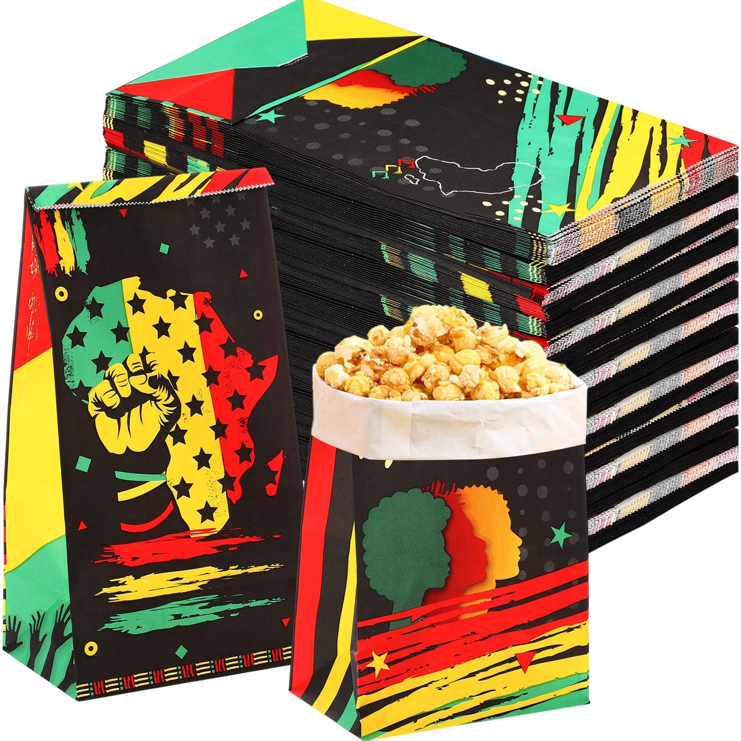 Sweetude 50 Pcs Juneteenth Day Paper Bags Bulk Happy Juneteenth Gift Treat Wrap Goodie Bags for Freedom Day 1865 Black American 