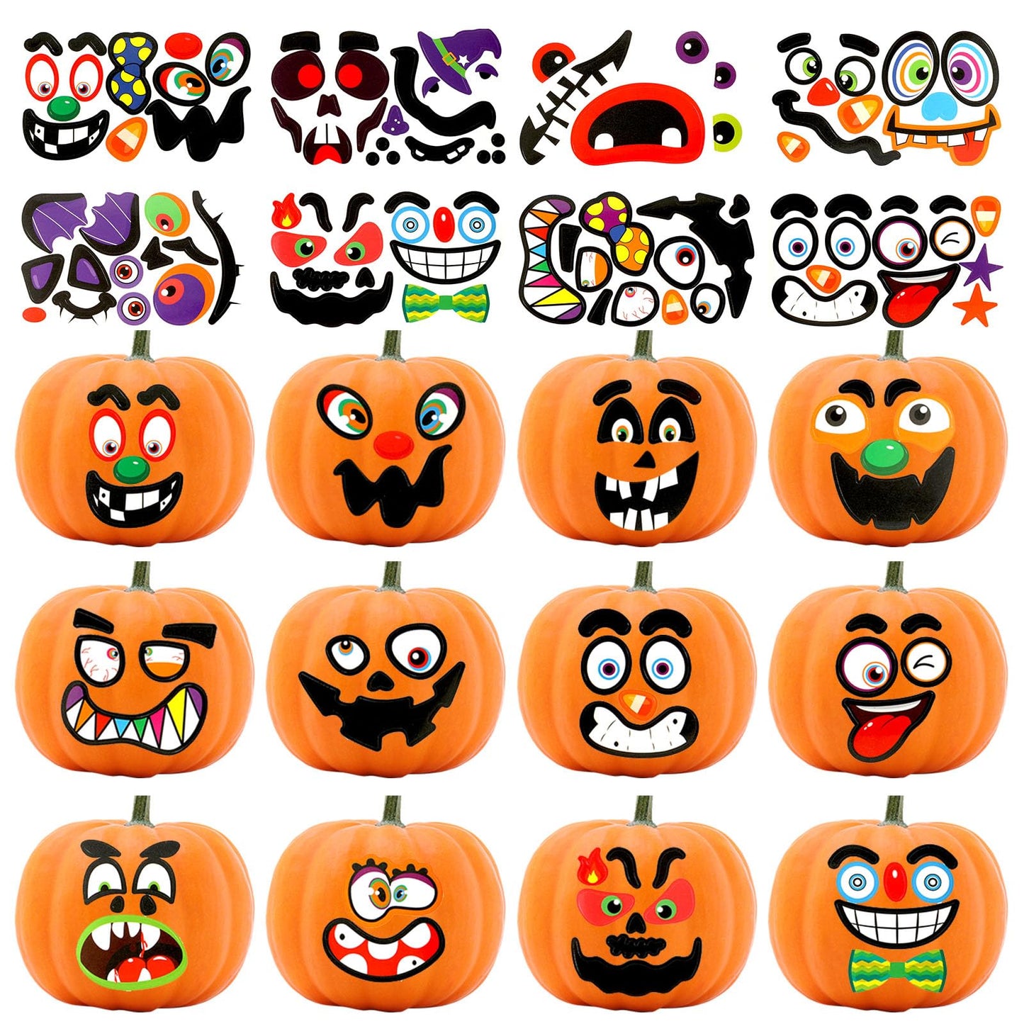 96 Pieces of Mini Halloween Pumpkin Decorating Stickers,Mini Pumpkin Face Stickers for Kids Halloween Party Favors Trick or Trea
