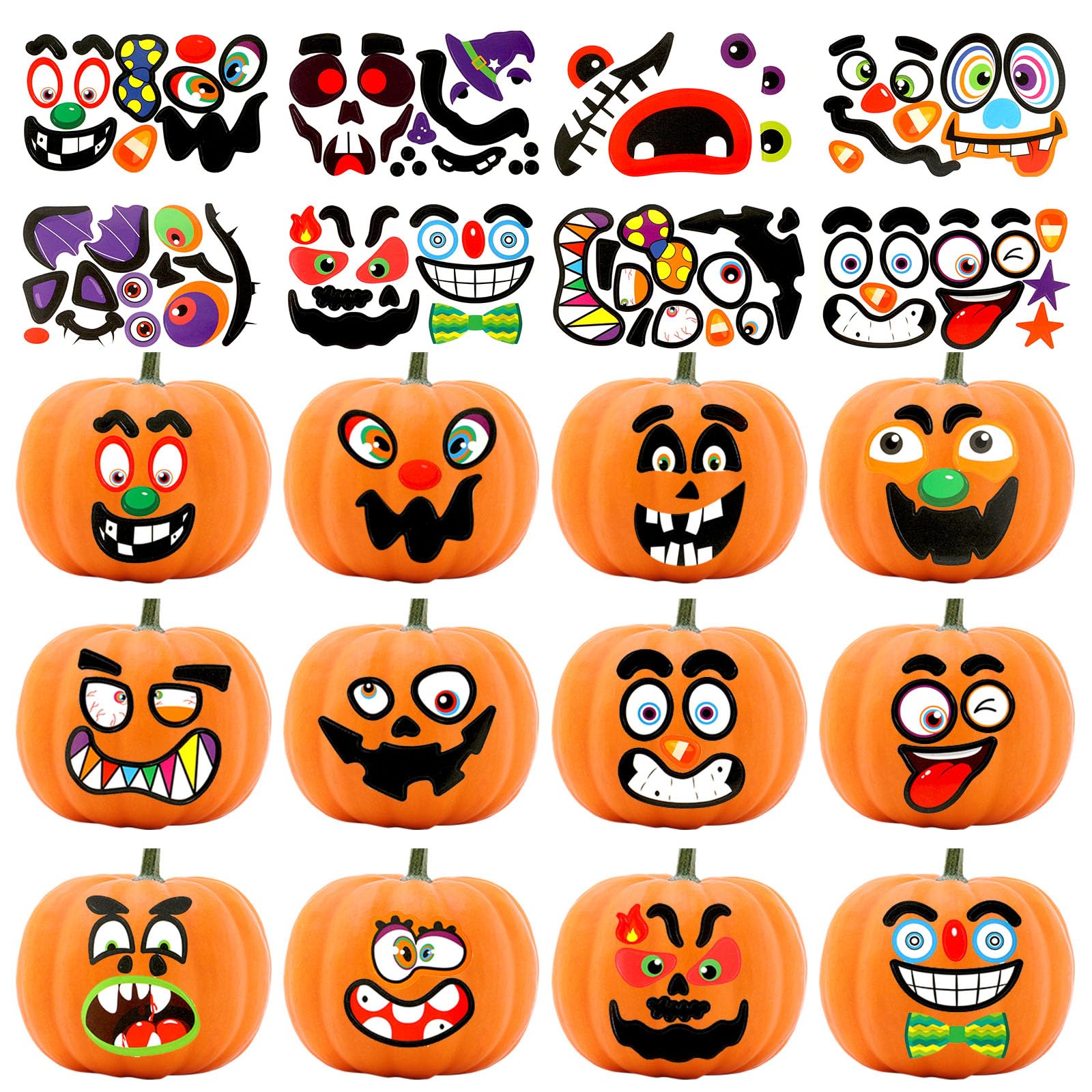 96 Pieces of Mini Halloween Pumpkin Decorating Stickers,Mini Pumpkin Face Stickers for Kids Halloween Party Favors Trick or Trea