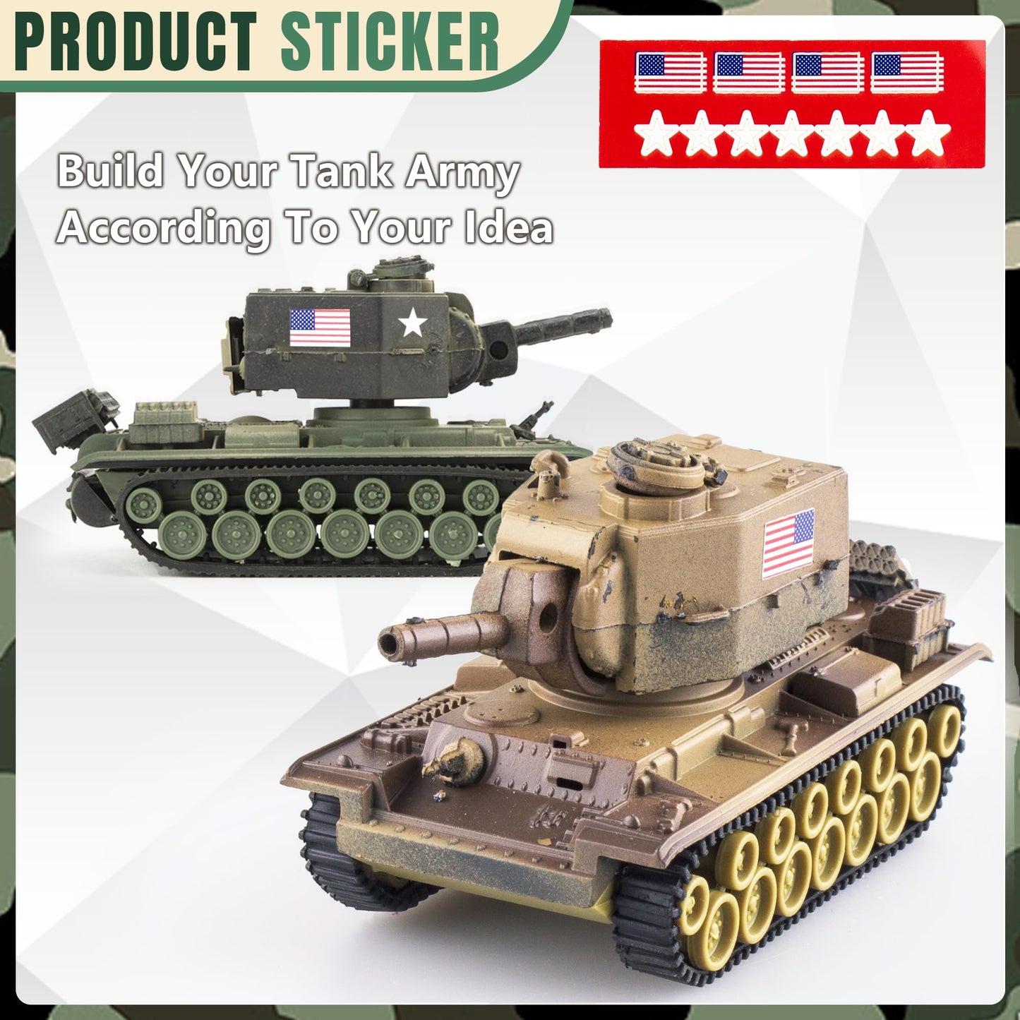 Maozyhomie 1:72 U.S Army Tank & Army Men Toys Playset, Includes 2Pc Us Tank-7 Models With 10Pc Toy Soldiers, Desert Tan And Oliv