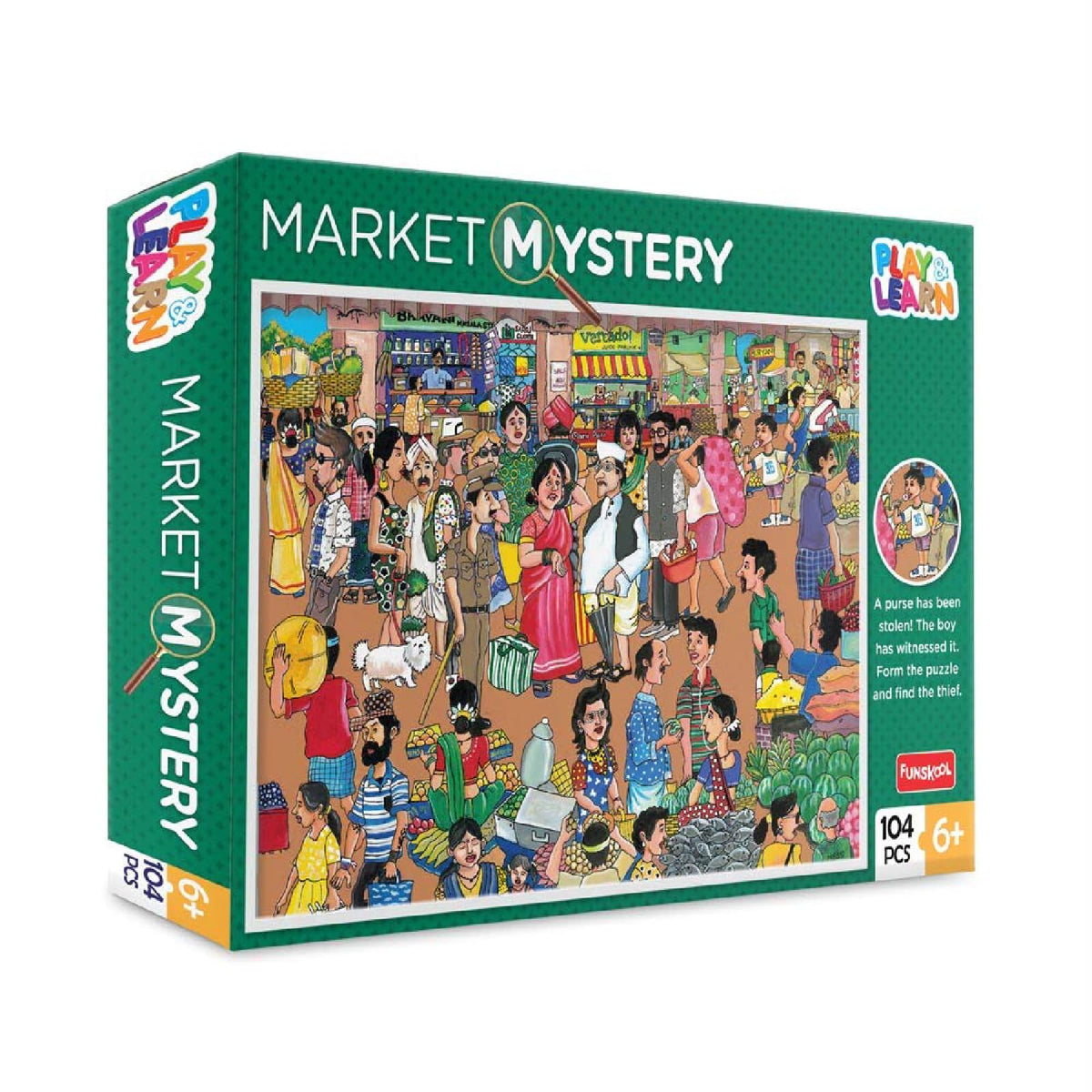 Funskool  Play & Learn Market Mystery,Educational,104 Pieces,Puzzle,For 6 Year Old Kids And Above,Toy