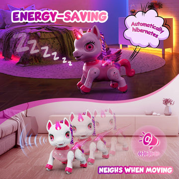 Beefunni Unicorn Robot Toys For Girls, Birthday Gifts For Kids And Toddlers 3 4 5 6 7 8 Years Old, With Led Horn,Led Wings,Remote Control,Voice,Dancing Robot Rechargeable (Pink)