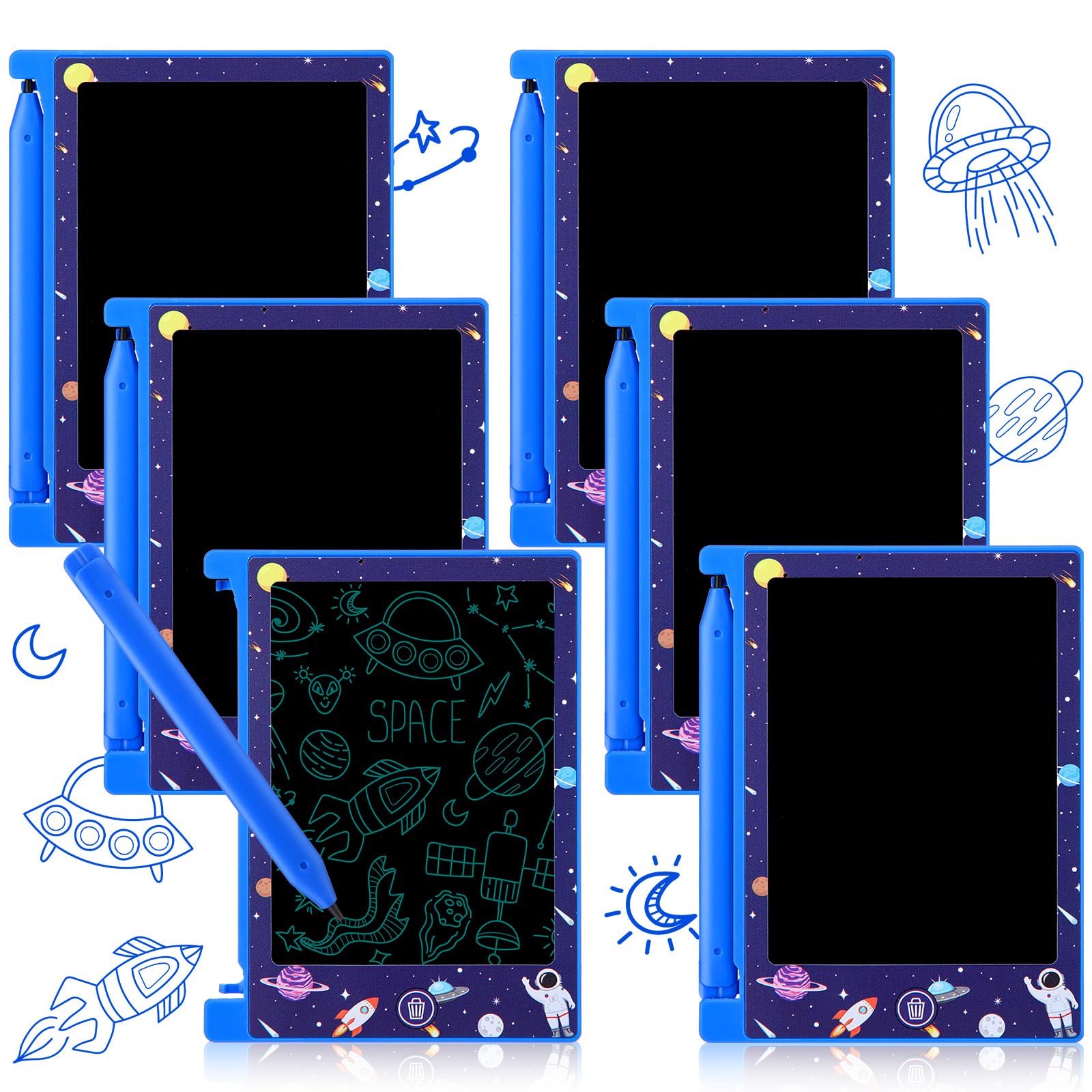 Nezyo 6 Pcs Space Party Christmas Favors Mini LCD Writing Tablet for Kids 4.6 Inch Doodle Board Drawing Tablet Erasable Reusable