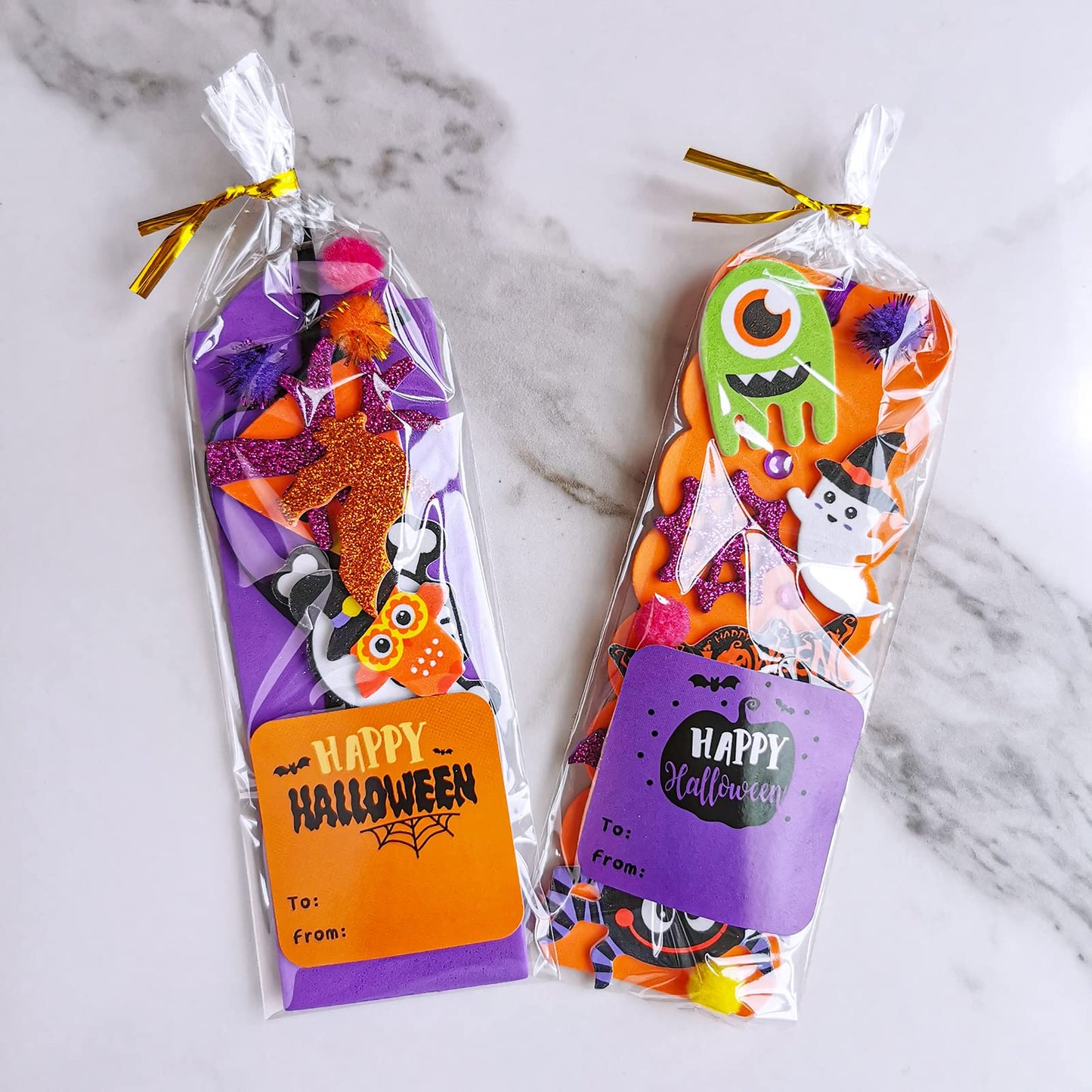 Winlyn Halloween Craft Kits - 36 Sets DIY Foam Stickers, 6" Long - Orange, Yellow, Green, Purple, Black - Perfect for Kids Classroom Activities