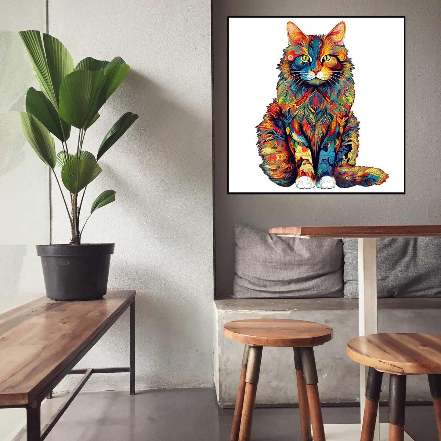 Jigfoxy Wooden Puzzle For Adults, Cat Wooden Jigsaw Puzzles For Adults, Unique Animal Shape Wood Cut Puzzles For Family Friend (M-11.7 * 9.4In-190Pcs)