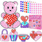 Qyeahkj 6 Pcs Valentines Day Arts Crafts DIY Heart Bear Gem Diamond Suncatcher Crafts for Kids Valentines Diamond Painting Gift